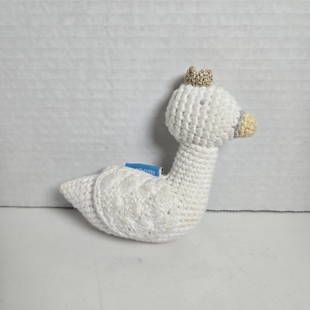 Albetta Duck Goose Crown Rattle Plush Stuffed Animal Knit Crochet Mini 5" Toy